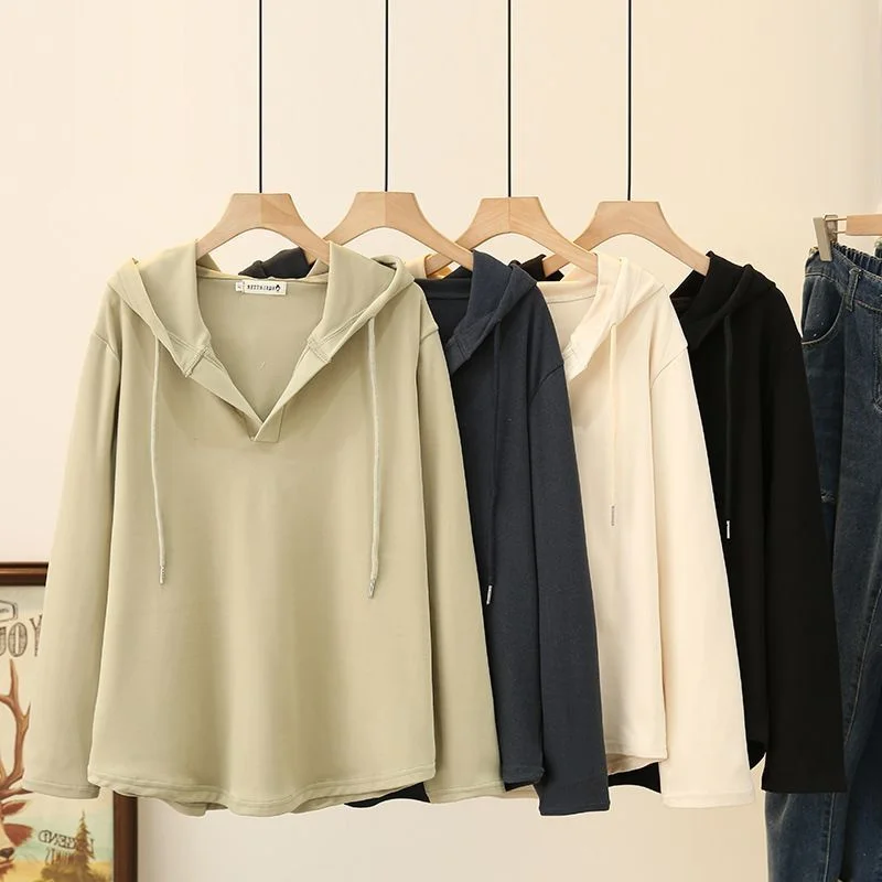 

plus Size 300 Pou Women's Hoodie Long Sve Pure Color Casual Spor Sle T-irt for Autumn Layering Versatile plus Siz...