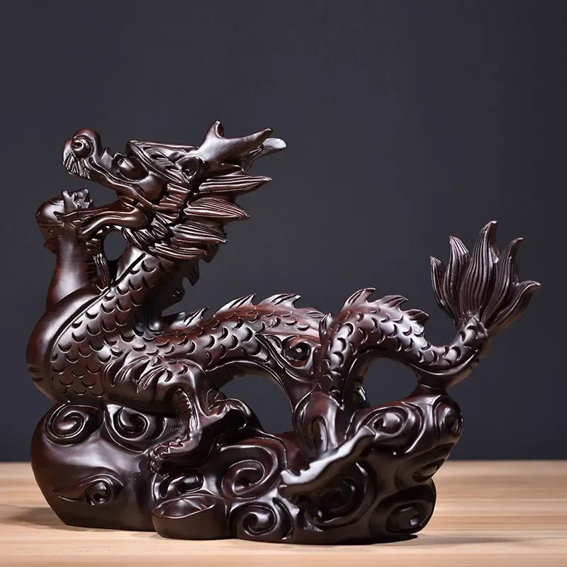 Ebony Carved Dragon Decoration Zodiac Dragon Home Living Room Office Desktop Decoration Mahogany Crafts Send Gifts Statue