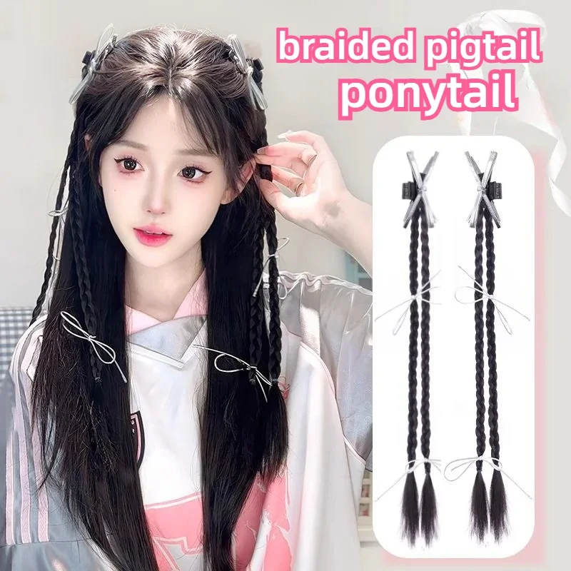 Hair Clip Synthetic Ponytails  Hair Wigs for Women  Ponytail Extensions 45cm Braided Pigtail Faux Cheveux Femme