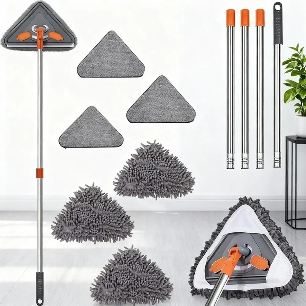 New 360° Rotatable Window Cleaning Mop Extension Pole Dry And Wet Use Glass Door Mop Triangle Shape Long Handle Cleaner Home Use