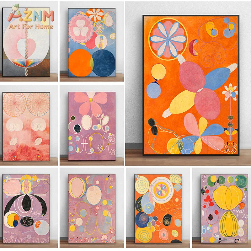 AZNM Hilma af Klint Abstract Canvas Wall Art Colorful Circle Floral Geometric Mystical Vintage Art Print Unframed Canvas Modern