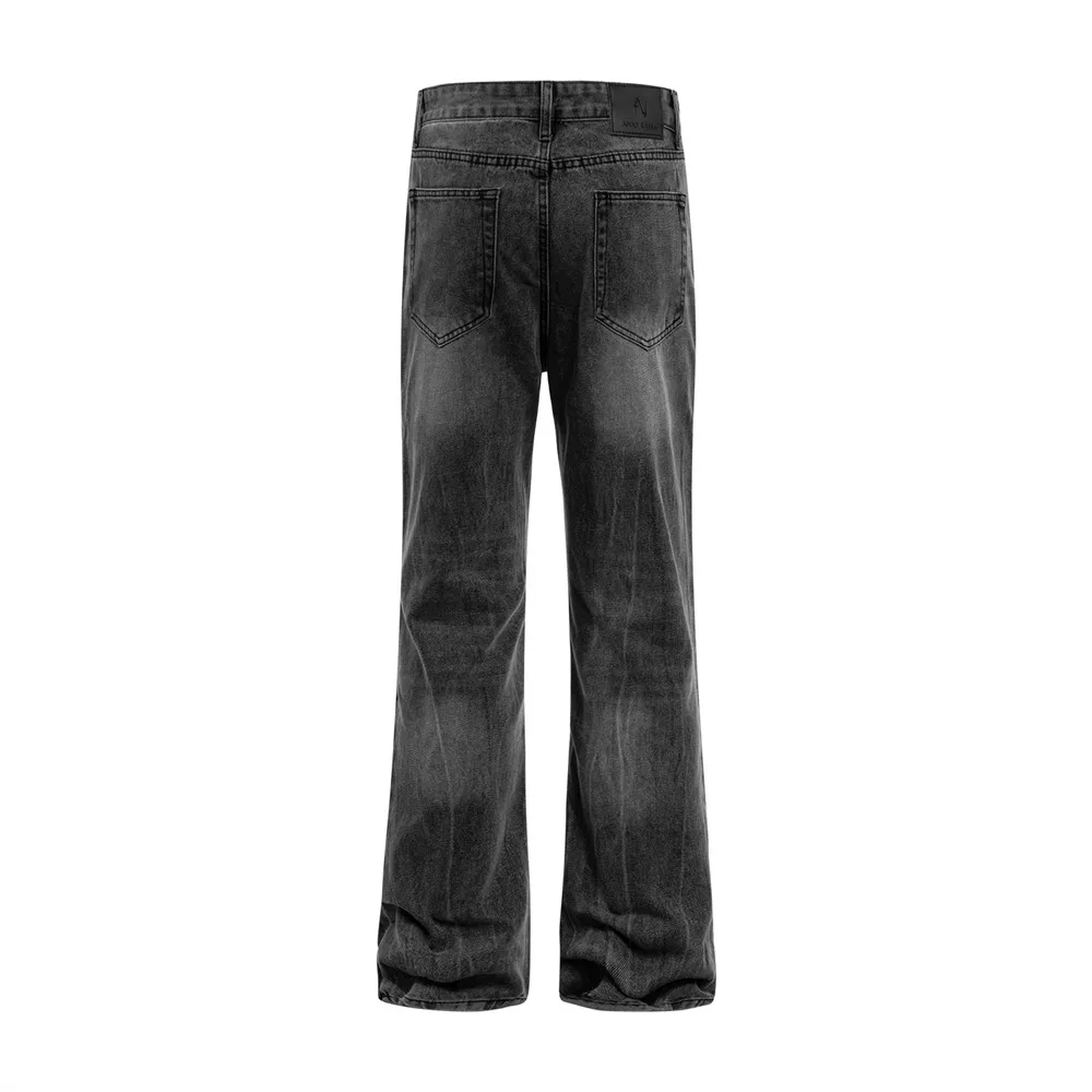 Lightning Texture Washed Distressed Jeans Herren Retro High Street Pocket Loose Denim Flare Hose Herren – Detail 4