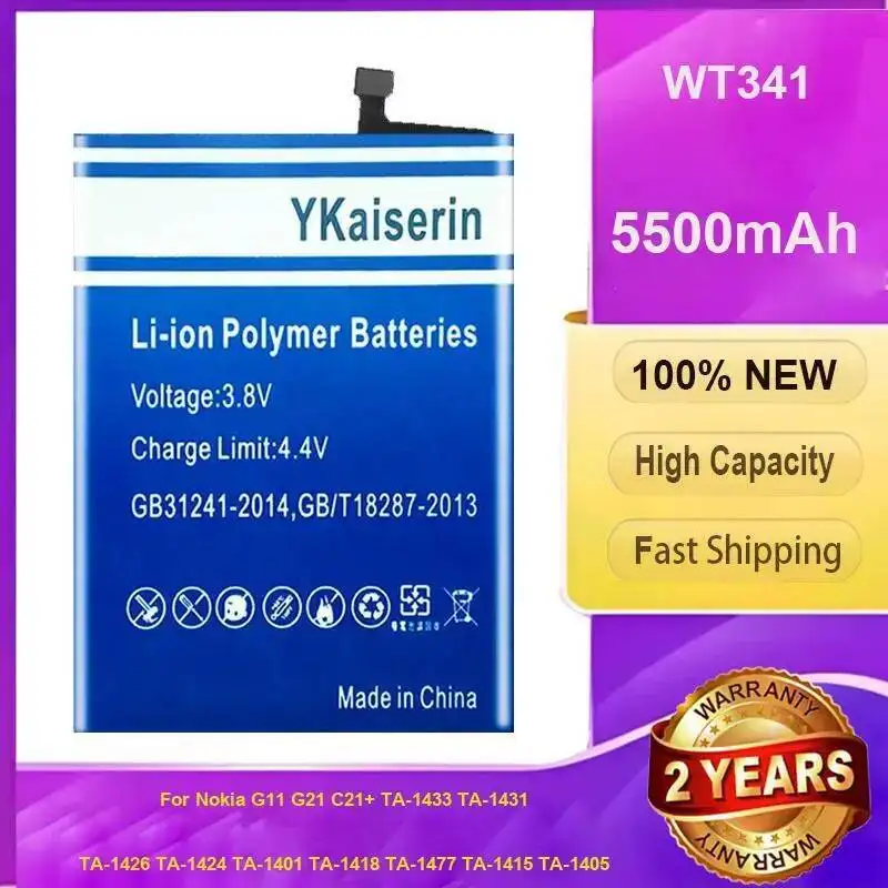 

Battery WT341 5500Mah For Nokia G11 G21 C21+ TA-1433 TA-1431 TA-1426 TA-1424 TA-1401 TA-1418 TA-1477 TA-1415 TA-1405