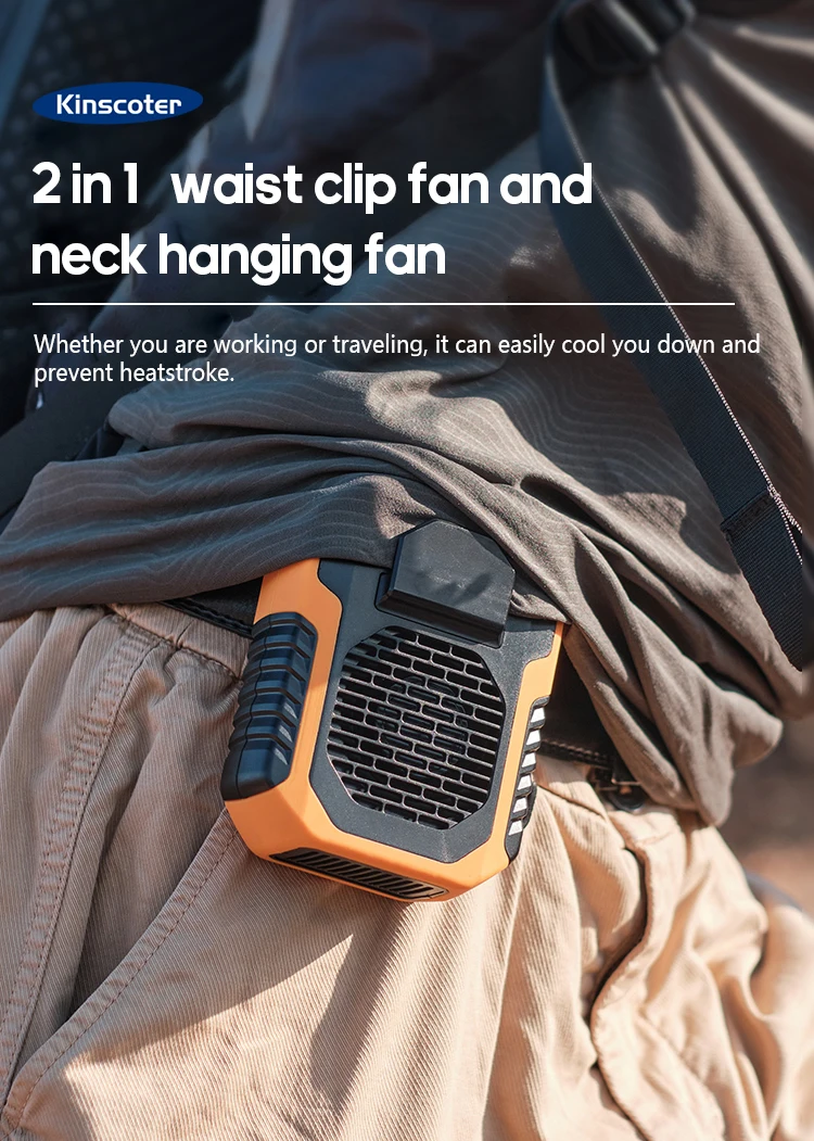 Kinscoter 6000 mAh hängender Hals-/Taillenventilator, USB-Mini-tragbarer wiederaufladbarer Ventilator für Outdoor-Camping, Wandern, Klettern, Laufen, Sport – Detail 2