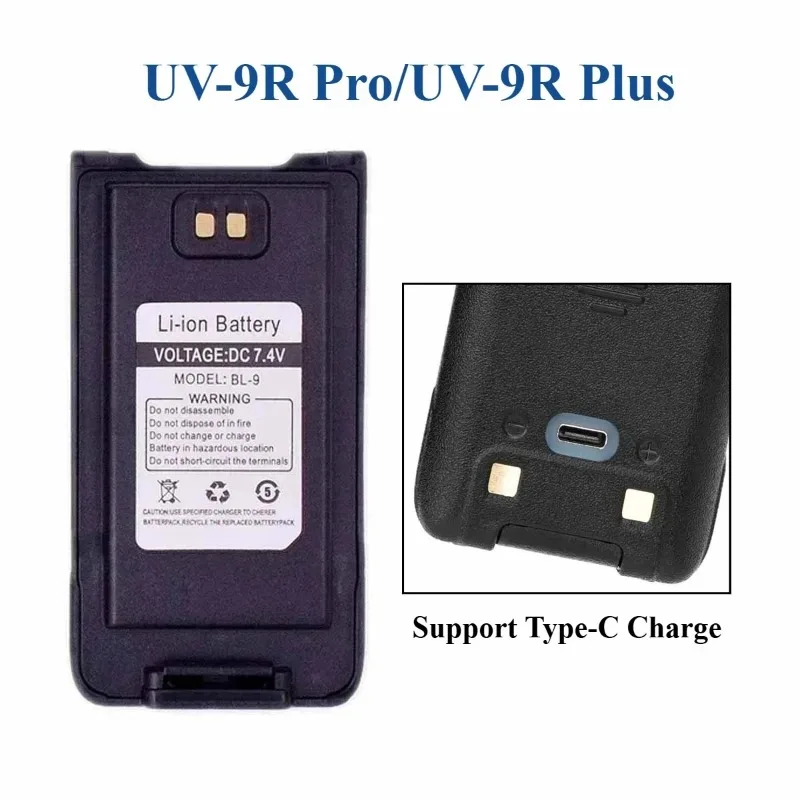 For Baofeng UV-9R Pro 7.4V Li-ion Battery IP68 Support Type-C Charge for GMRS-9R Walkie Talkie
