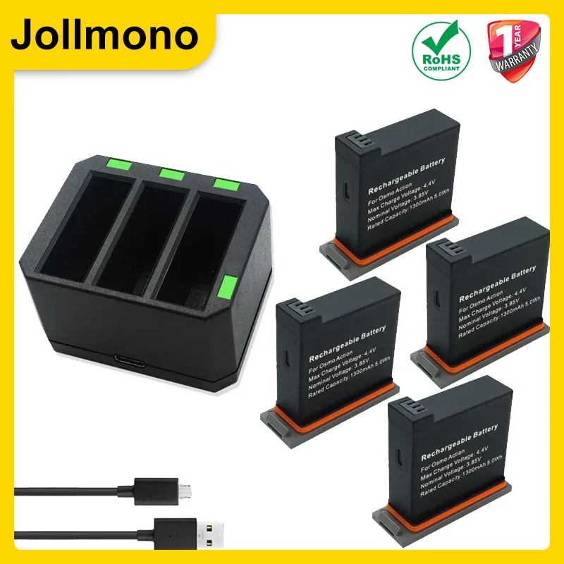 

1300mAh Batteries for DJI Osmo Action Camera Battery Channel USB Charger bateria For DJI Osmo Action Camera Accessories