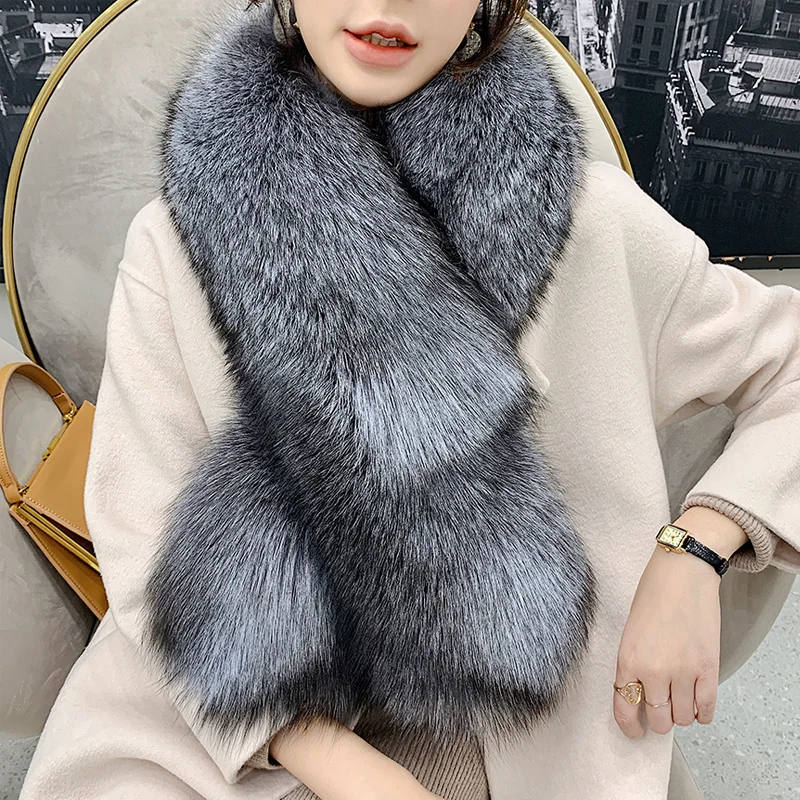 Minimalist Temperament Fluffy Real Fox Fur Collar Elegant Warm Collar for Women Men Fashion Cloth Accessories for Daily