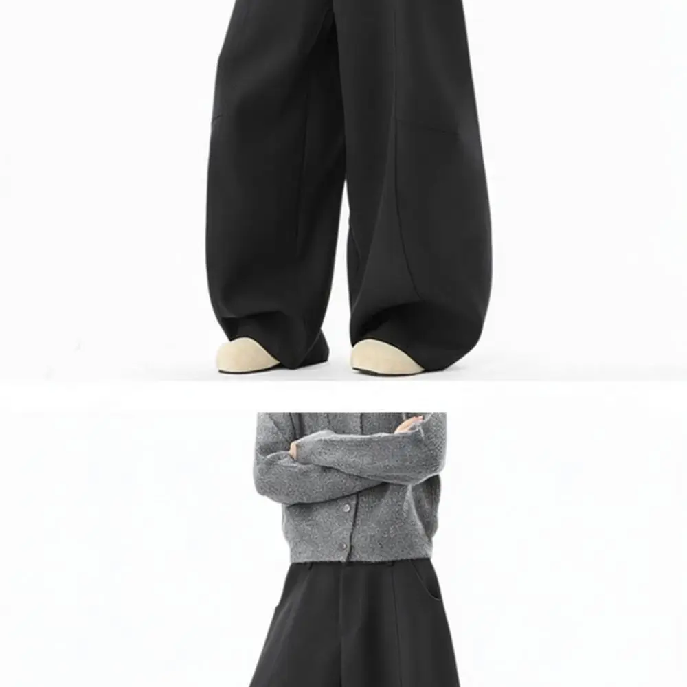 Vintage Style Grey Wool Blend Pants Mens Winter Loose Straight Trousers Casual Wide Leg Comfy Business Formal Slacks Unisex