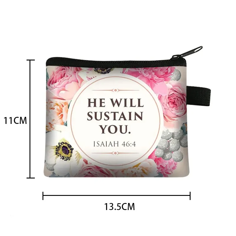 Christian Bible Verse Coin Purse Women Wallet The Lord Sustains Me Money Bag Small Handbag Floral Purses ID Credit Card Holder