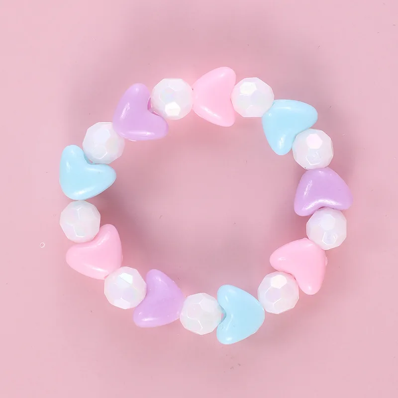 Pink Love Heart  Beads Bracelet For Children Friendship Bracelets For Girls Cute Acrylic Jewelry Accessories Charms Gift 2022