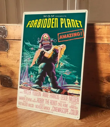 Póster de metal para decoración de pared del hogar, película de ciencia ficción Forbidden Planet, años 50, 2 tamaños