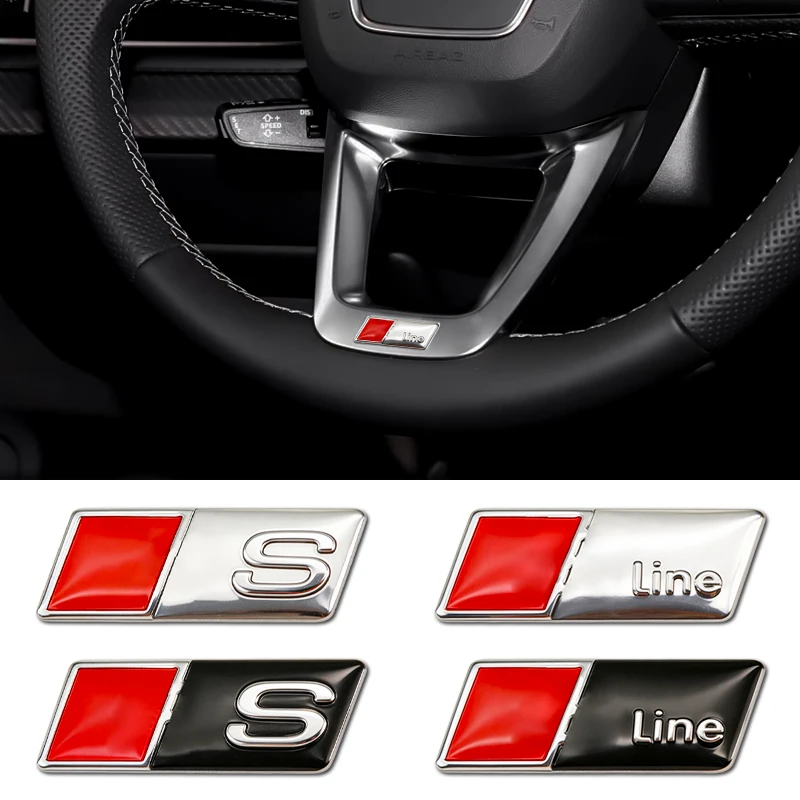 3D Aluminum Metal Car Steering Wheel Interior Emblem Stickers S-Line RS For Sline S3 S4 S5 S6 RS3 RS4 RS5 RS6 TT A3 A4 A5 Q5 1PC