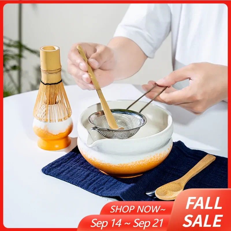 

Dual Colors Ceramic Bowl Safe Bamboo Teaspoon Whisk Holder Matcha Blender Tea Set for Beverage Shop Indoor DIY Tea-Making Tool