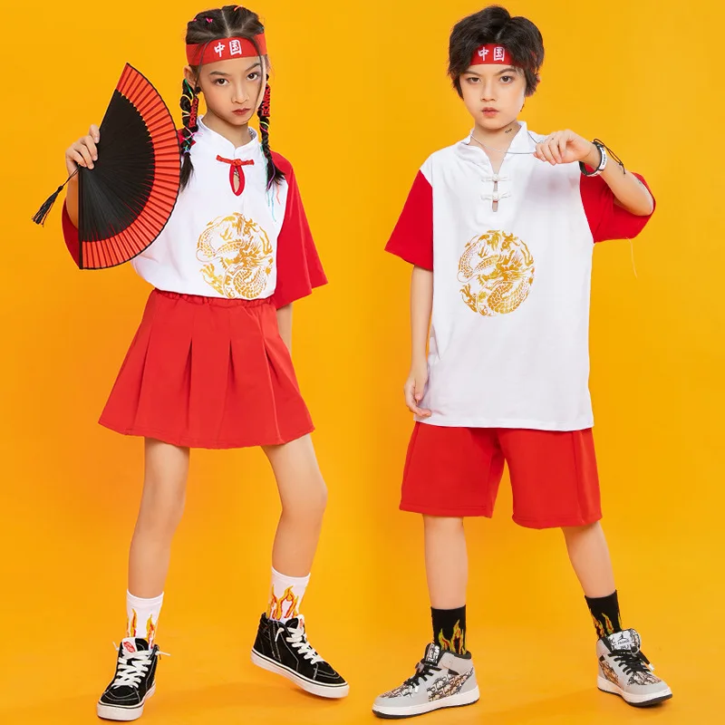 

Kids Ballroom Costumes Dancewear Street Dance Wear Dancing Clothes Jazz Hip Hop Skirt Wear for Girls Boys Han Fu T Shirt Shorts