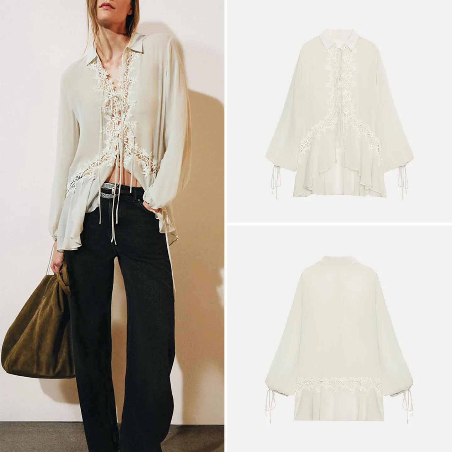 Fashionable Long Sleeve Embroidered Lace Shirt Women's Autumn 2026 New Arrival Personalized Collar Stand up Custom Fit Zadata