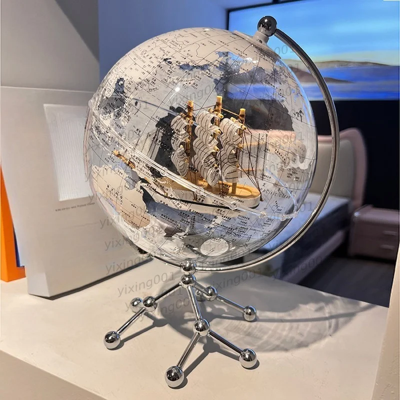 Globe Ornament with Sailboat & LED Light Light Luxury Desktop Decor Birthday Graduation Gift for Boys Girls Home Study Room