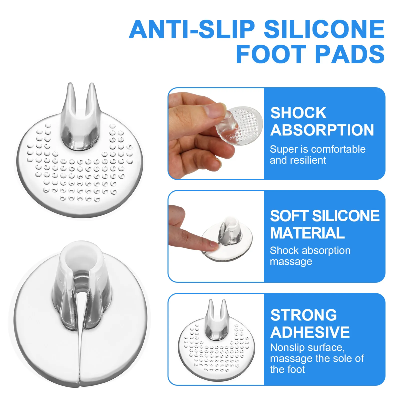 6Pairs Silicone Forefoot Pads Toe Protectors Transparent Gel Cushions Nonslip Flip-Flops Inserts Anti-Blister Pain Relief