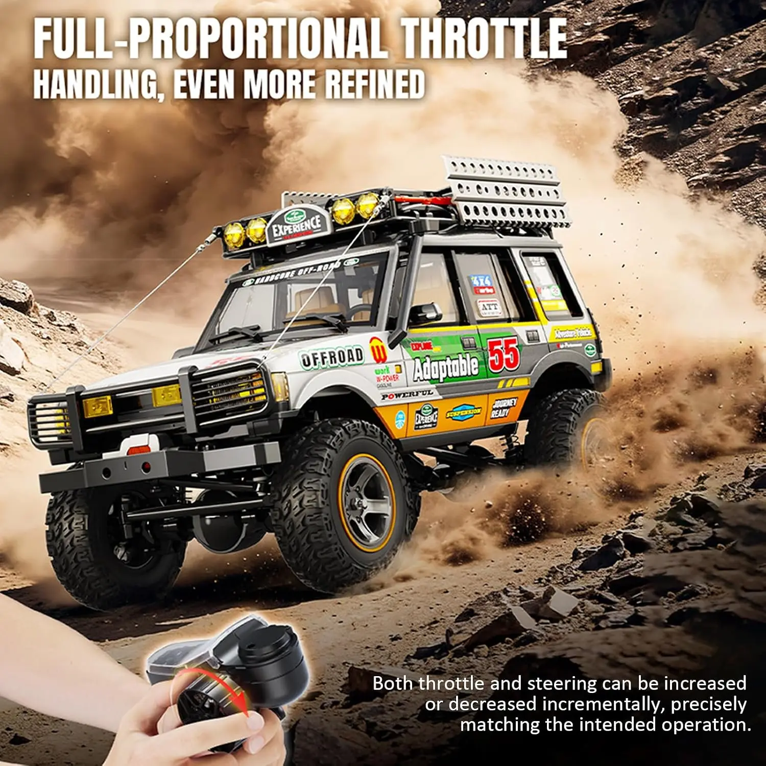 Rc Rock Crawler Features Metallic Paint Foam Filled Tires And Proportional Steering With Throttle