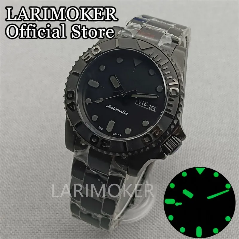 

LARIMOKER 40mm Black white Dial Luminous Japan NH36A Automatic Black PVD Mens Watchl AR coating Sapphire Glass Luminous Hands