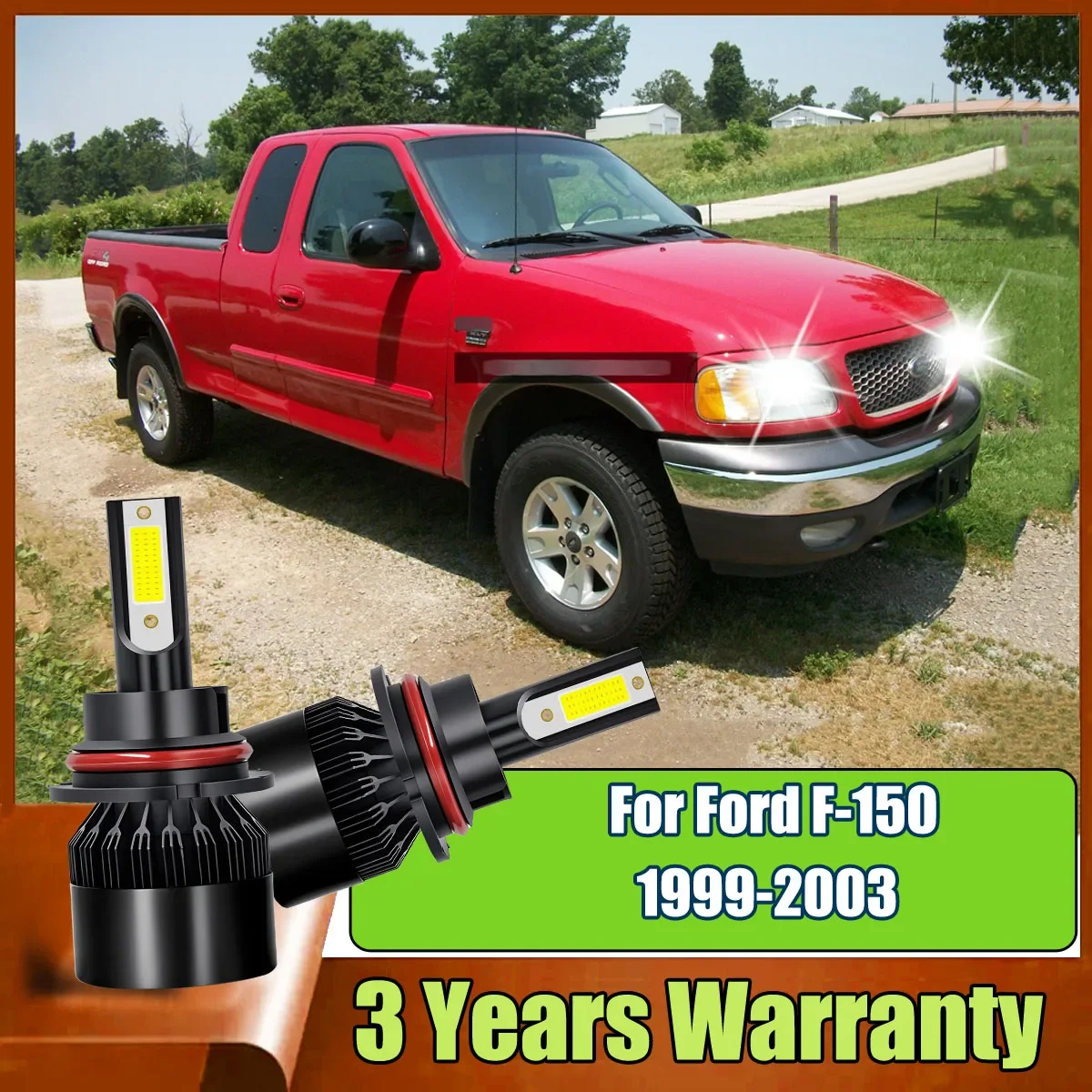 Led 9007 HB5 6000K Car Headlight Bulbs 60W 6000LM Auto Turbo Lamp 12V Easy Play & Plug For Ford F-150 1999-2003 2000 2001 2002