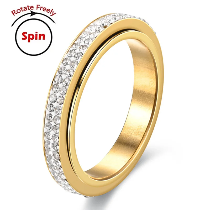 2 Row Anxiety Ring with Rotary Thermogenic Moissanite Spinner Stainless Steel Anti-Stress Stress Relief Jewelry