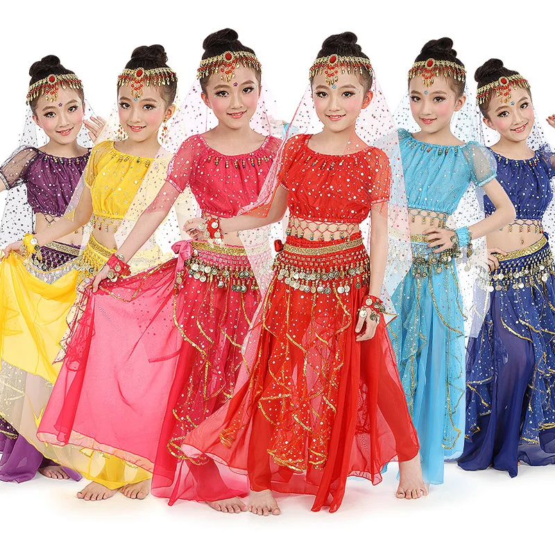 Meninas indiano bollywood dança do ventre chiffon topo harem saia roupa halloween palco desempenho vestir-se traje conjunto de competição