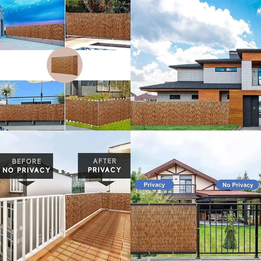 Rustic Brown 3.3ft x 16.4ft Bamboo Privacy Fence, Elegant and Natural Reed Curtain