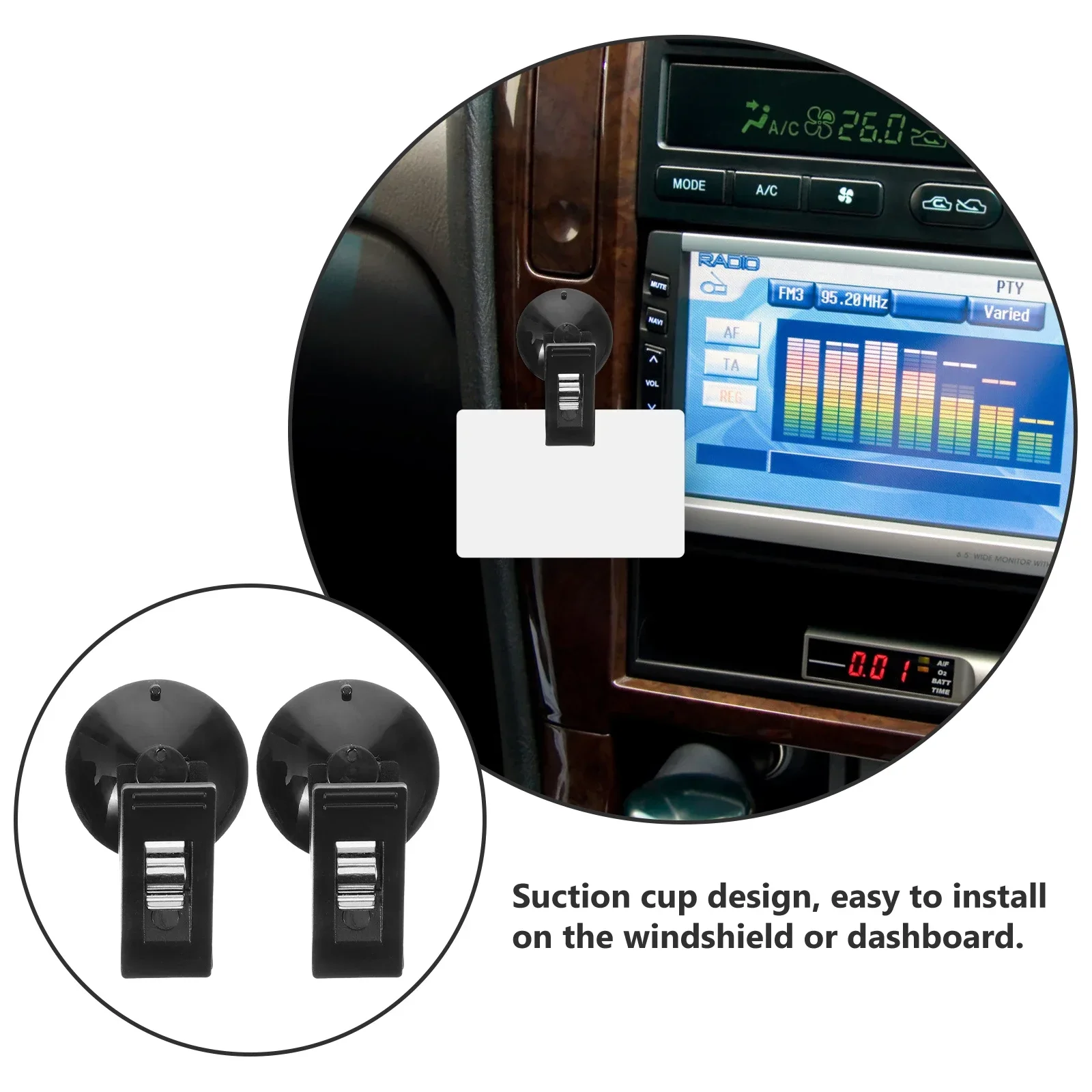2PCS Car Suction Cup Clamp Parking Permit Holder Ticket Cards Storage Clip Mounted Abs Type Car Photo Holder Document Clip