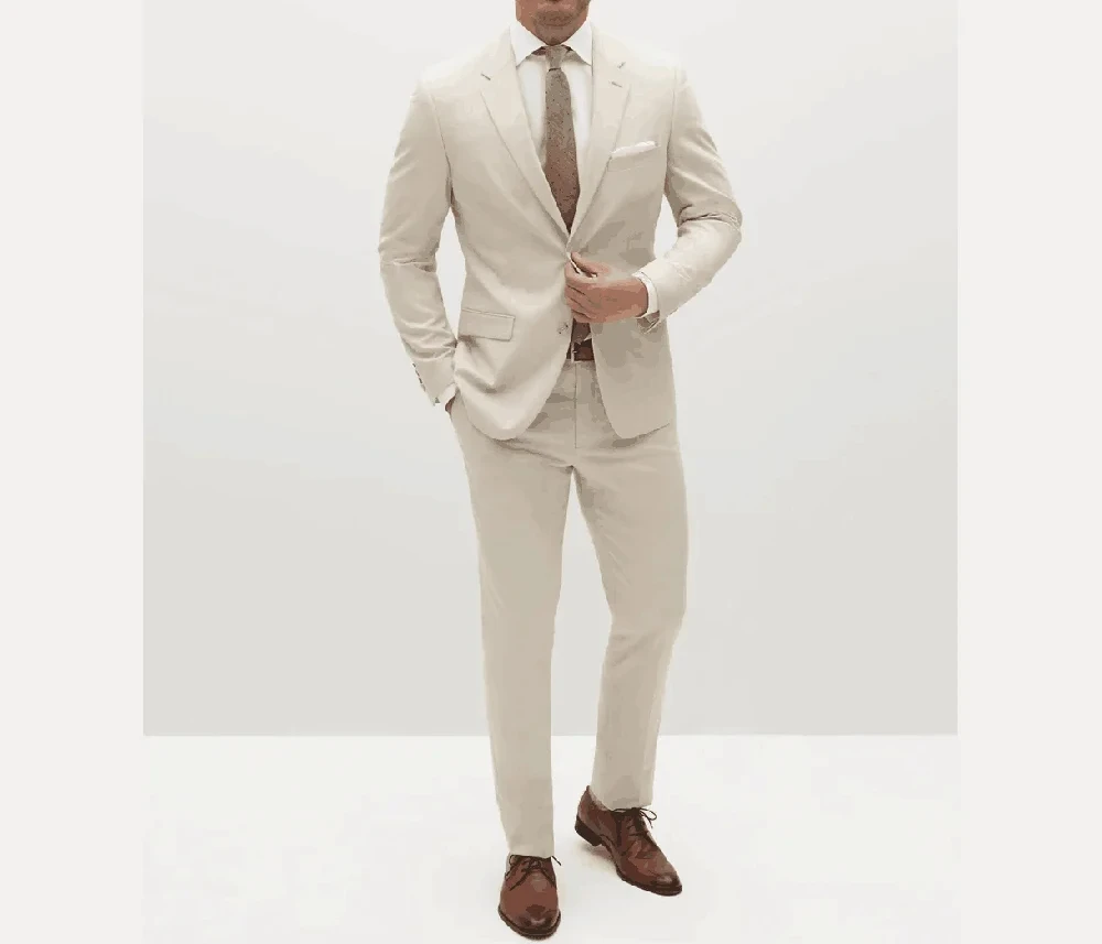 2024 Beige Single Breasted Men Suit Two Pieces(Jacket+Pants) Lapel Outfits Chic Casual Party Prom Wedding Set