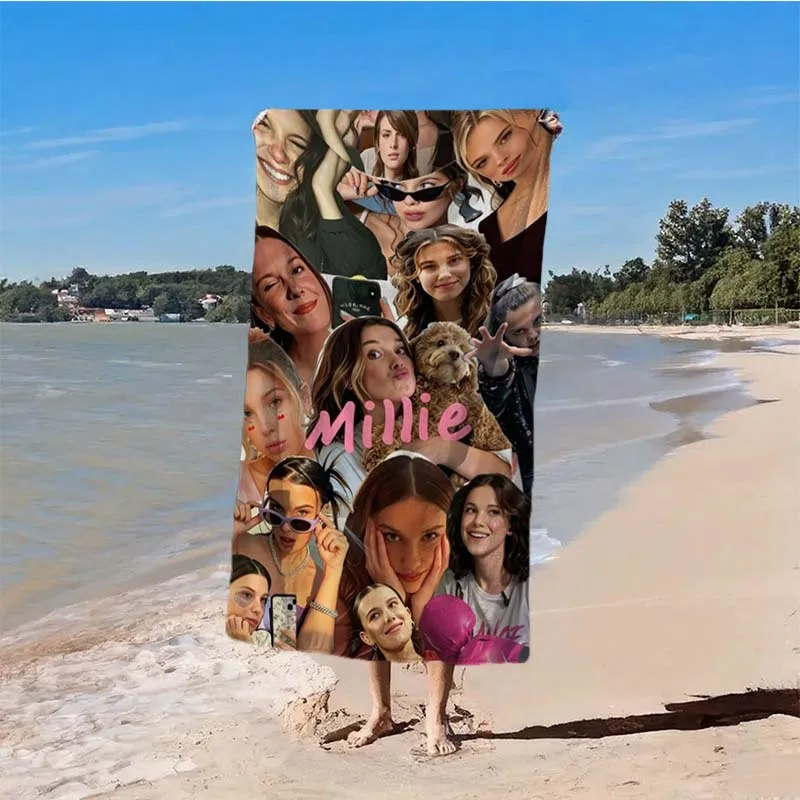 1PC M-Millie-e Collage Beach Towel Microfiber Quick Dry Large Bath Towel Celebrity Fan Merch Swimming Pool Beach Blanket Gift