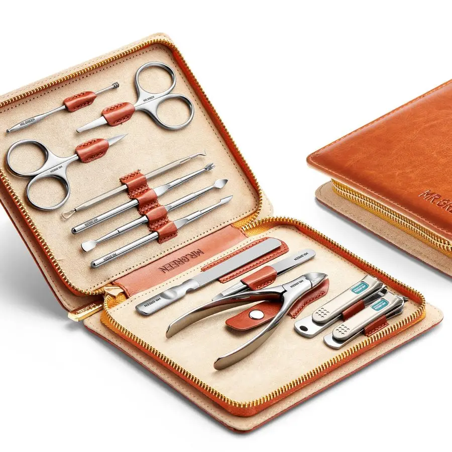 

Manicure Set 12 in 1 MultiFunction Nail Clippers Personal Care Tool Kits Stainless Steel Pedicure Sets with Leather Case Idea Gi