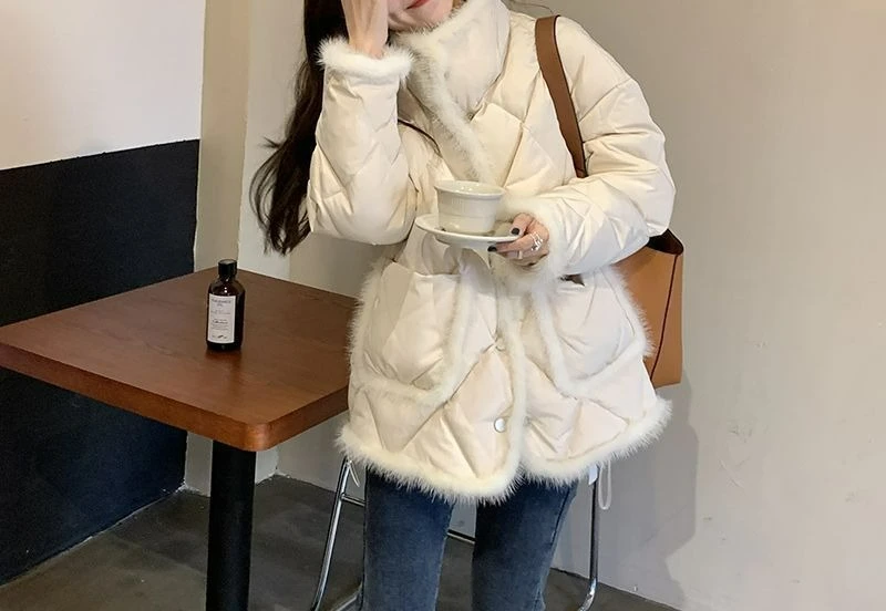 

2025 Winter New Patchwork Cotton Jacket for Women Stand Collar Quilted Short Cotton Coat Loose Outerwear