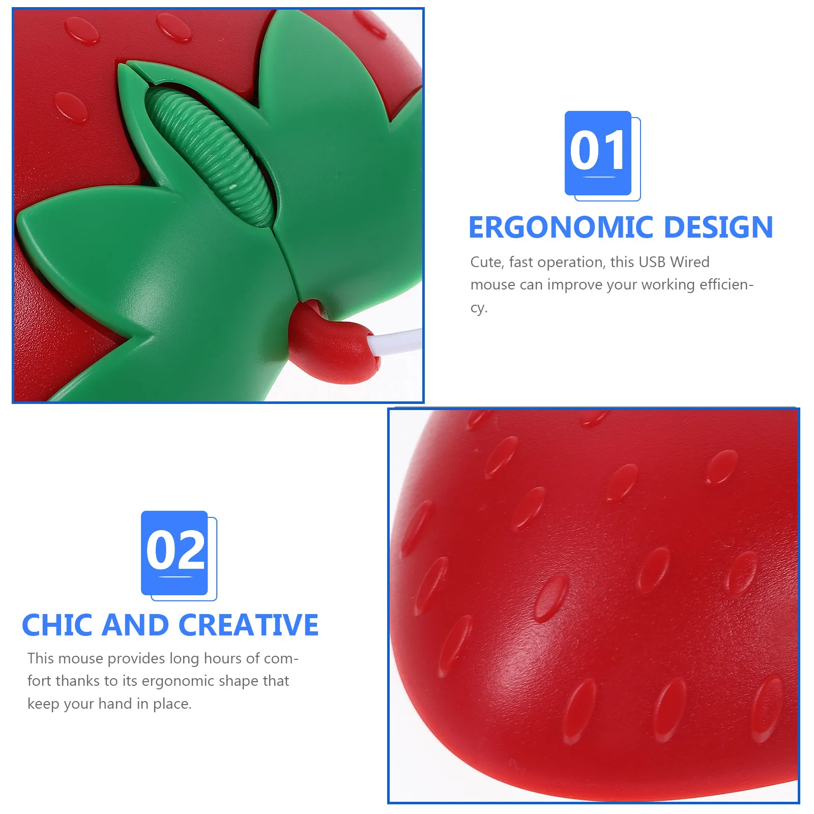 Pink Strawberry USB Wired Mouse Cute Ergonomic Design Fast Operation Portable Laptop Computer Mouse Office Cartoon Mice