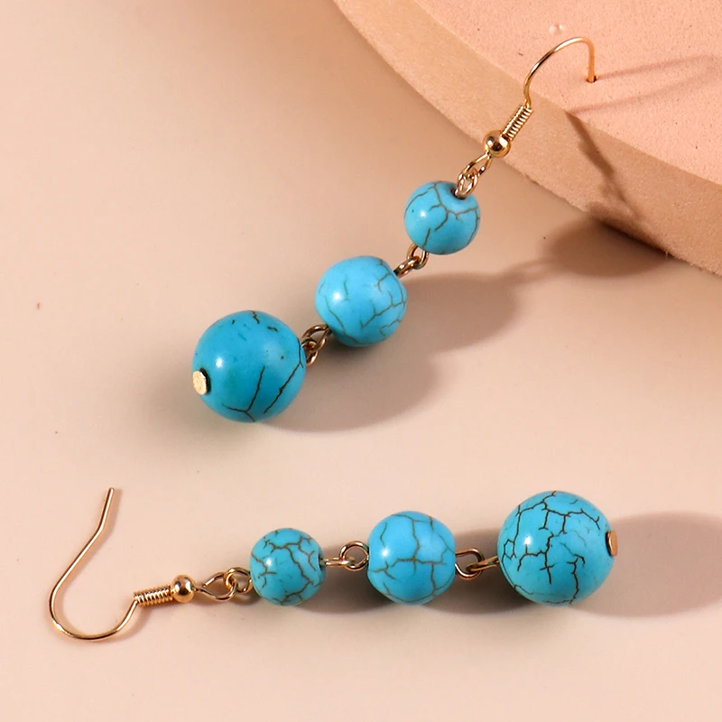 Aihua Böhmen Natürliche Türkis Stein Ohrringe für Frauen Dame Vintage Gold Farbe Stein Perlen Ohrringe Baumeln Schmuck Zubehör – Detail 4