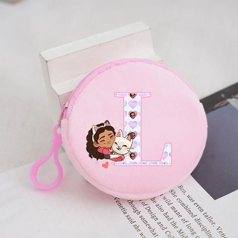 Gabbys Dollhouses Coin Purse Cartoon Letter Printed Round Mini Wallet Cute Key Chain Earphone Storage Purses Girls Birthday Gift