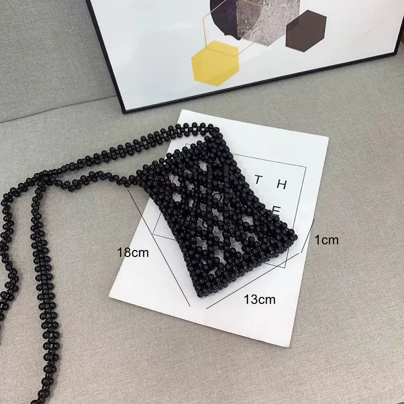 2022 Lingge Mobile Phone Clear Purse Hollow Pearl Handmade Crossbody Bags for Women Pure Handmade Beaded Pvc Bags Transparent