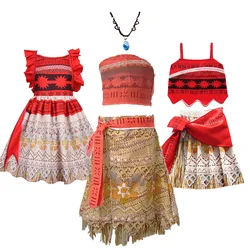 Vestido de manga corta Moana para niña, ropa Vaiana, peluca y collar, disfraz de niña pequeña, trajes de Carnaval de Navidad de 3 a 10 años