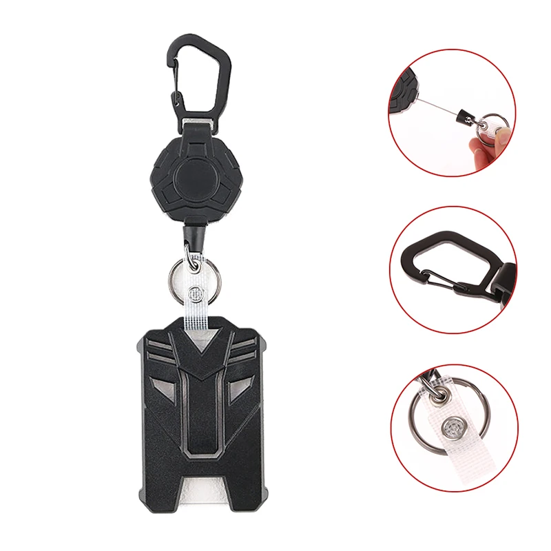 Keychain Heavy Duty Stainless Steel Id Badge Holder With Retractable Reel Vertical Lanyard Durable Anti-lost Tactical Card