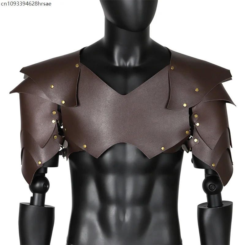 男性中世バイキング海賊ショルダー鎧胸ハーネス Pu レザーグラディエーターバイキング騎士カバーケープ LARP アニメコスプレ衣装