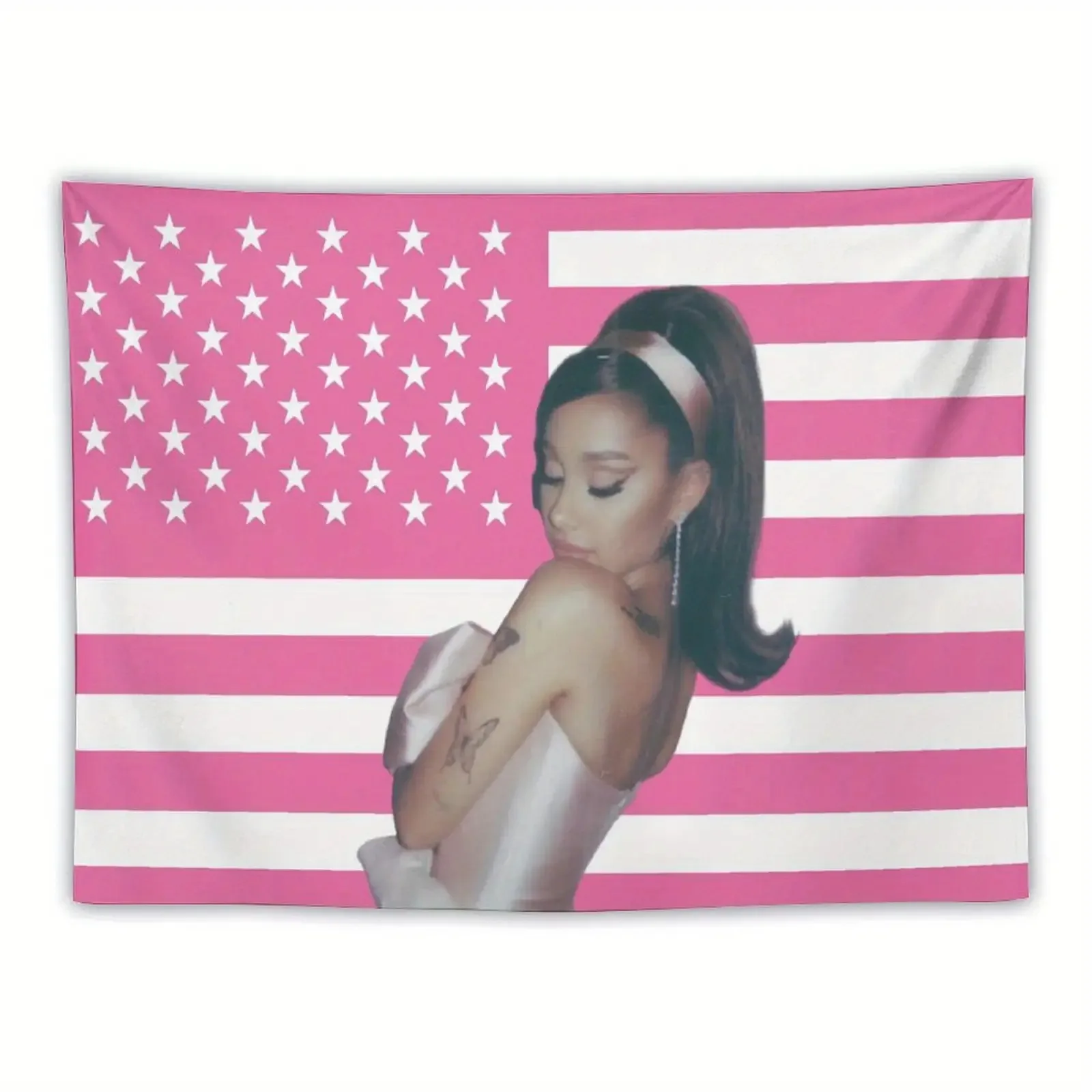 Funny Ariana Grande Pink Flag Fabric Tapestry | Perfect Decor for College Dorm, Outdoor Party, Patio & Yard Space Flat Printing