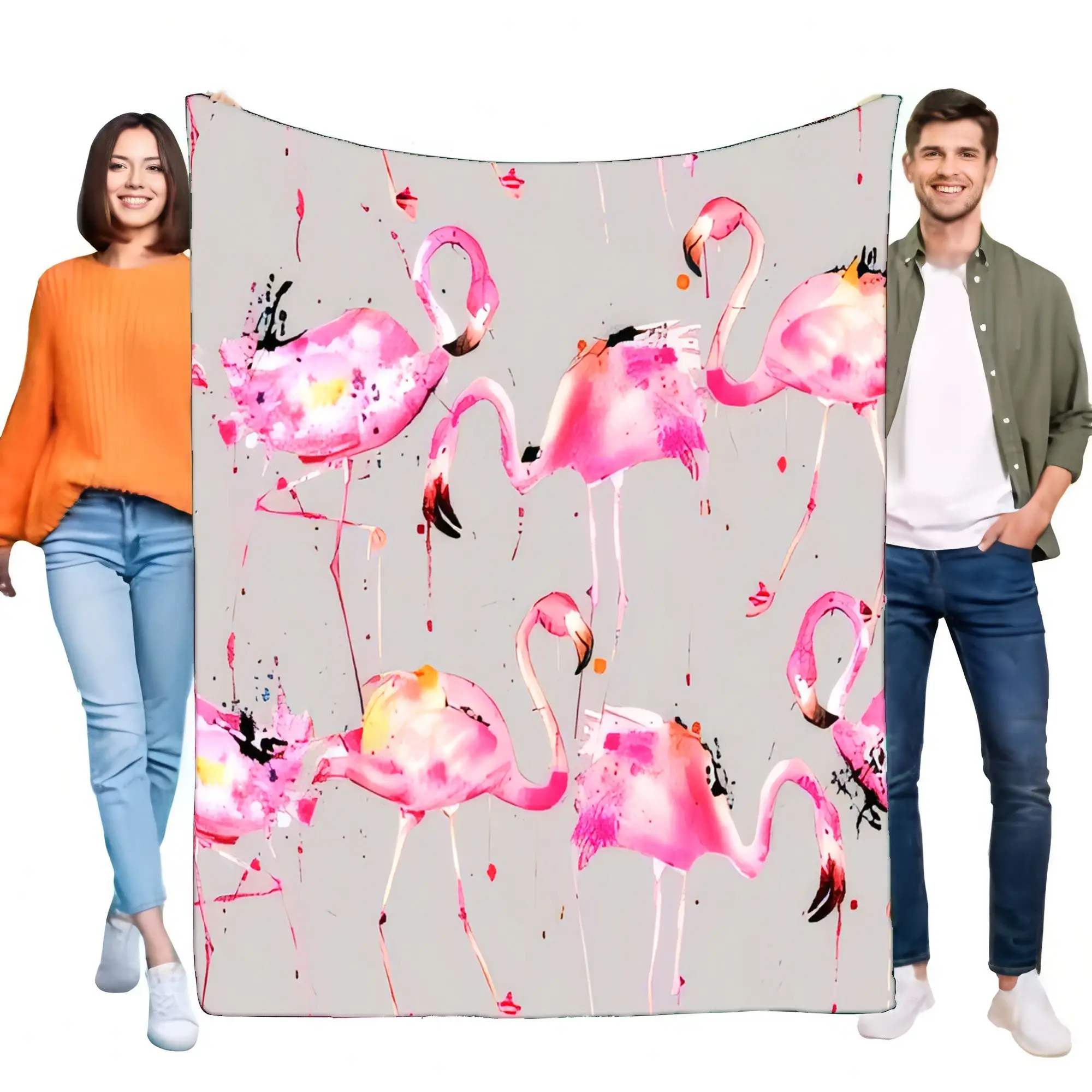 Vibrant Watercolor Flamingo Fleece Blanket, Super Soft Warm Cozy Lightweight Throw for Bed Sofa Home Decor & Unique Gift