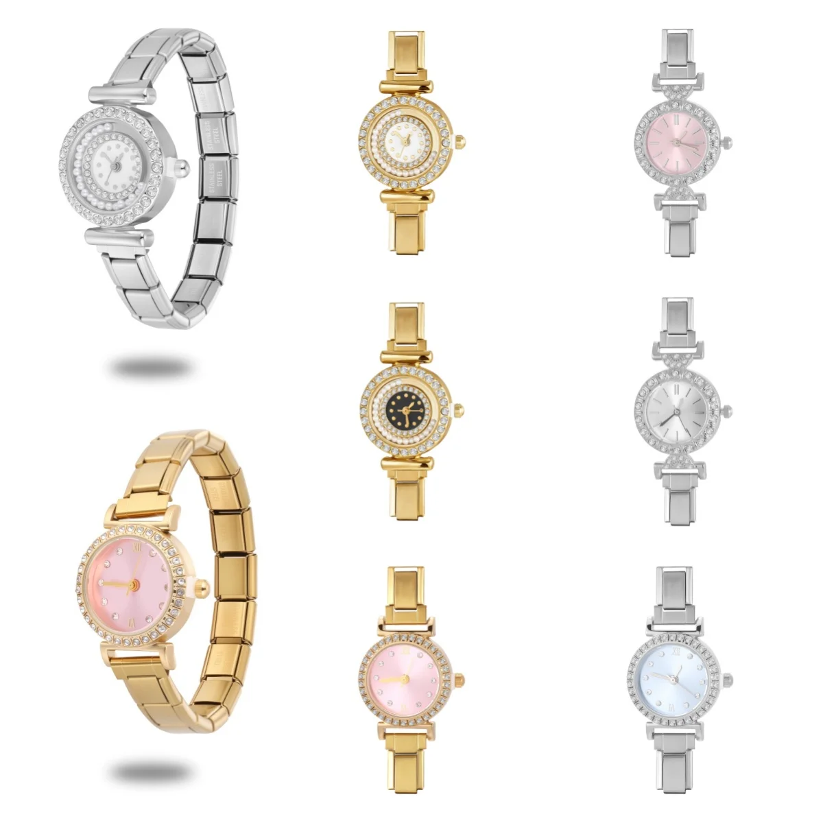 Zircon Italian Elastic Charm Stainless Round Watch Women DIY 9mm Width  Bracelet Bangle For Party Friend Jewelry Gifts Wholesale