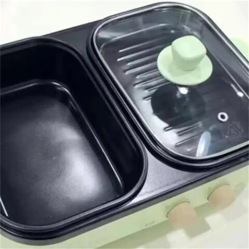 110 فولت 220 فولت 1300 واط 2 في 1 وعاء تسخين كهربائي طباخ شواء شواء متعدد الطباخ الكهربائية غير عصا لوحة الشواء عموم وعاء الطبخ