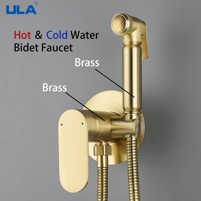 

ULA Hot Cold Mixer Water Bidet Faucet Brass Gold Tap Portable Bidet Sprayer Shower Set Toilet Shattaf Set Bidet Hygienic Shower