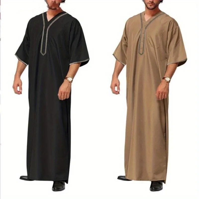 Men's Loose-Fit Muslim Thobe with Button-Down Shirt Design | Middle Eastern Modest Attire for Casual & Formal Occasions