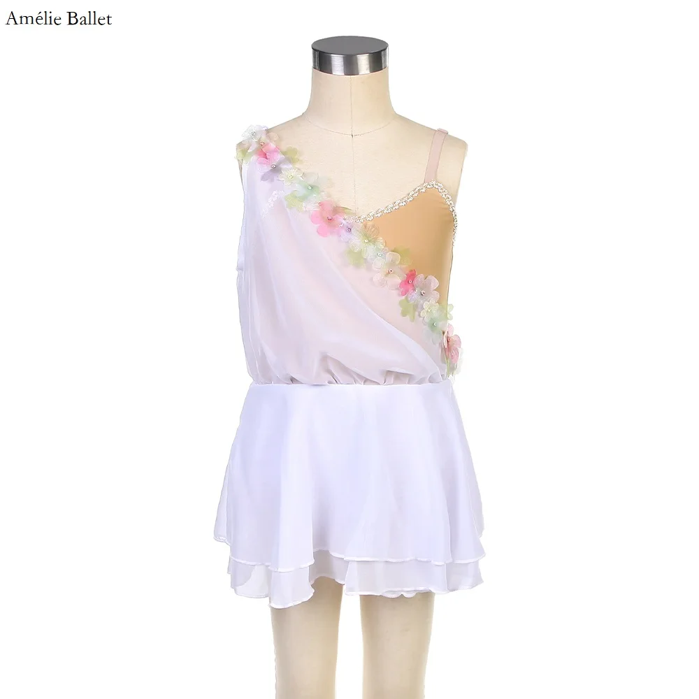 

22085 Pale Pink Spandex Bodice with Attached Pink Chiffon Short Skirt Girls & Women Performance Costume Ballerina Dancewears