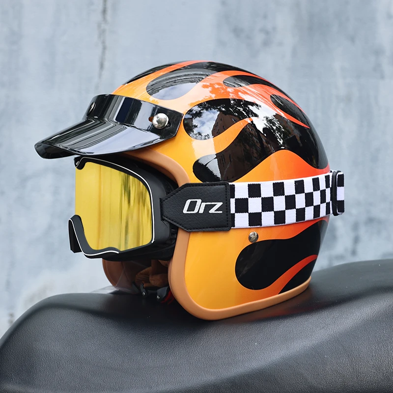 

Orz motorcycle helmet men's and women's retro cruise half helmet pedals 3/4 all season universal