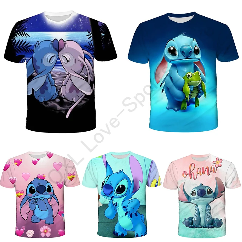 Stitch T-Shirts Disney Cartoon Anime Colorful 3D Print Streetwear Men Women Fashion Oversized T Shirt Kids Boys Girls Tees Tops