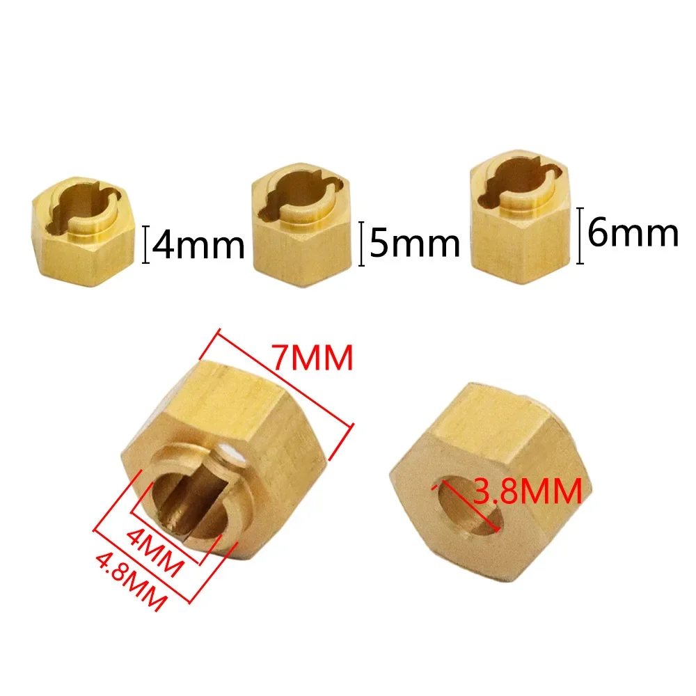 7mm Brass Wheel Hex Hub Extenders Adapters 4/5/6mm for TRX4M Bronco Defender 1/18 RC Crawler Car Model Parts