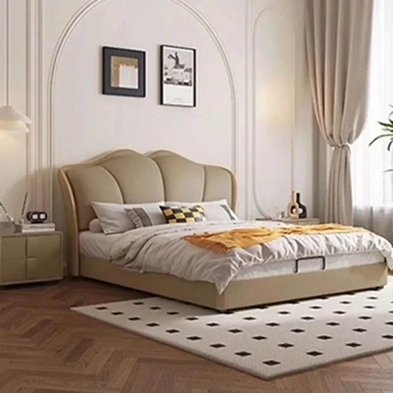 #Nordic Royal Leg Double Bed Home King High End Queen Nightstand Bed White Modern Girl Cama Matrimonio Furniture For Bedroom